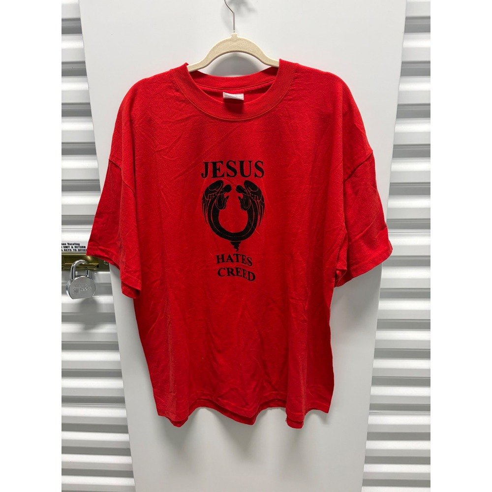 Vintage Y2K Jesus Hates Creed T-Shirt Mens 2XL Red Graphic Band Parody